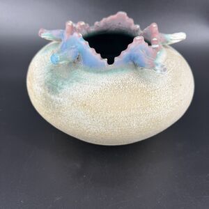 Kenny Wayne Raku Art Pottery Vessel Vase Unique Aztec Sculptural Neck Signed